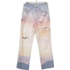 BDG Cowboy High Waisted Denim Jean Size 27 Ombre Sunset Bird Print
